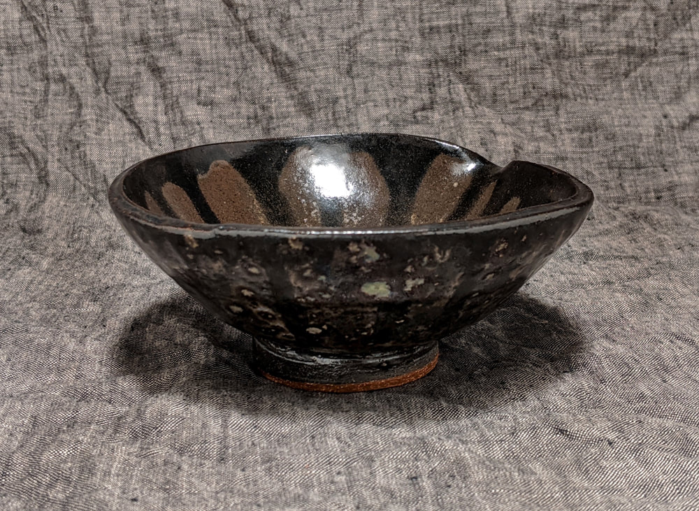 Stoneware Bowl,Tea Bowl, Katakuchi,Bowl with Pour Lip,Contemporary Ceramics,Hand Thrown Bowl,Ceramic Bowl,Rustic Tableware,Wabisabi Ceramics,Wabisabi,Footed Bowl,Functional Ceramics,Inspired by Nature,Oxides,Hudson Valley Ceramics,Gregory Arnett Studios,Nature Inspired Design,Handmade,OOAK,One of a Kind, Satin Glaze, Tenmoku Glaze