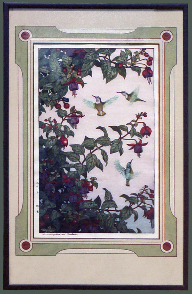Hummingbird Print,Nature Print,Woodblock Print,20th Century Woodblock Print,Decorative French Mats,French Mats by Gregory Arnett,Modern French Mats,Embossing,Custom Picture Framing,Conservation Framing,Cotton Rag Mat Boards,Maximalism, Maximalist Decor, Maximalist Design,Maximalist Interiors,Lux Decor