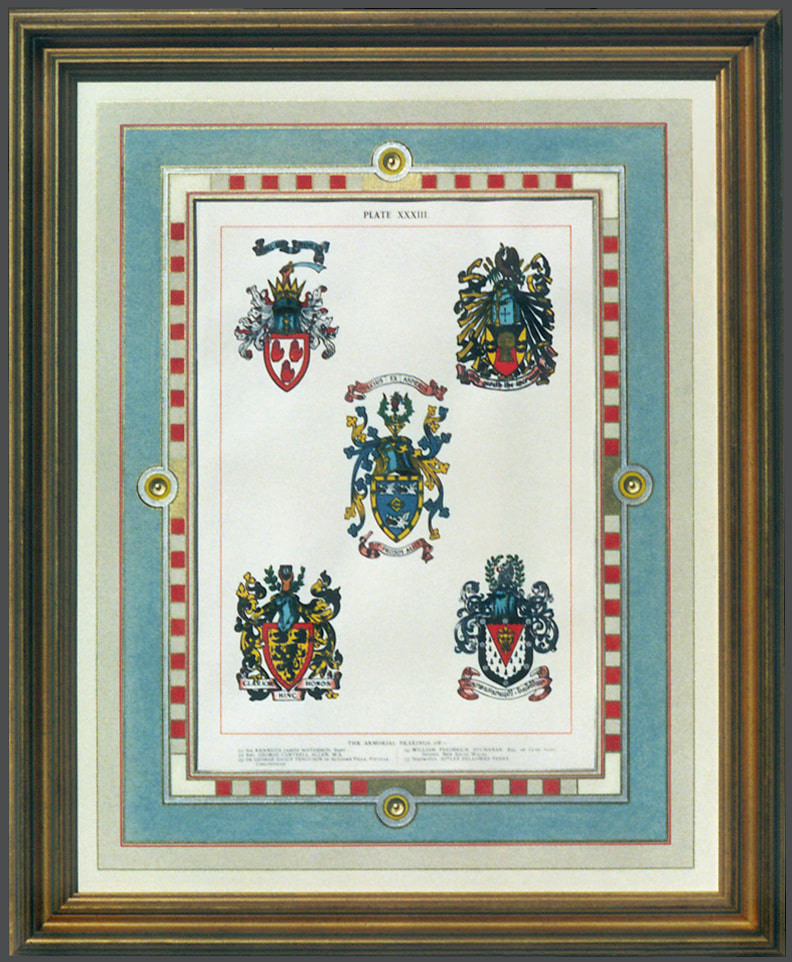18th Century Family Crest Prints,Family Crest Prints,Hand Colored Family Crest Prints,18th Century Engravings,Antique Prints,European Family Crests,French Mats,French Mats by Gregory Arnett,Custom French Mats,Gold Ink,Embossing,French Lines,Watercolor Band,Classical Decoration,Classical Interior Decoration,Traditional Interior Design,Custom Picture Framing,Modern Classic Picture Framing,Modern Classic design,Modern Classic Decor,Maximalism, Maximalist Decor, Maximalist Design,Maximalist Interiors,Lux Decor