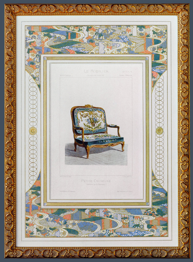 Classical Furniture,Home Decoration Prints,Decorative Furniture Prints,Antique Prints,Vintage Prints,French Mats,French Mats by Gregory Arnett,Decorative Japanese Paper,Chiyogami Yuzen Paper,Gold Ink,Silver Ink,Embossing,Circle Design,Modern French Mats,Modern Classic Picture Framing,Modern Classic design,Modern Classic Decoration,Maximalism, Maximalist Decor, Maximalist Design,Maximalist Interiors,Lux Decor